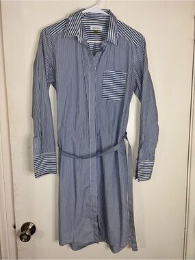 Calvin Klein Blue and White Striped Shirt Dress